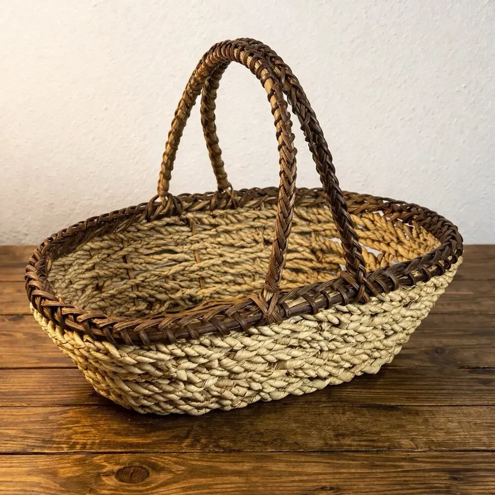 Large Woven Seagrass Basket Flowers Table Centerpiece Display Carry Rope 14x12